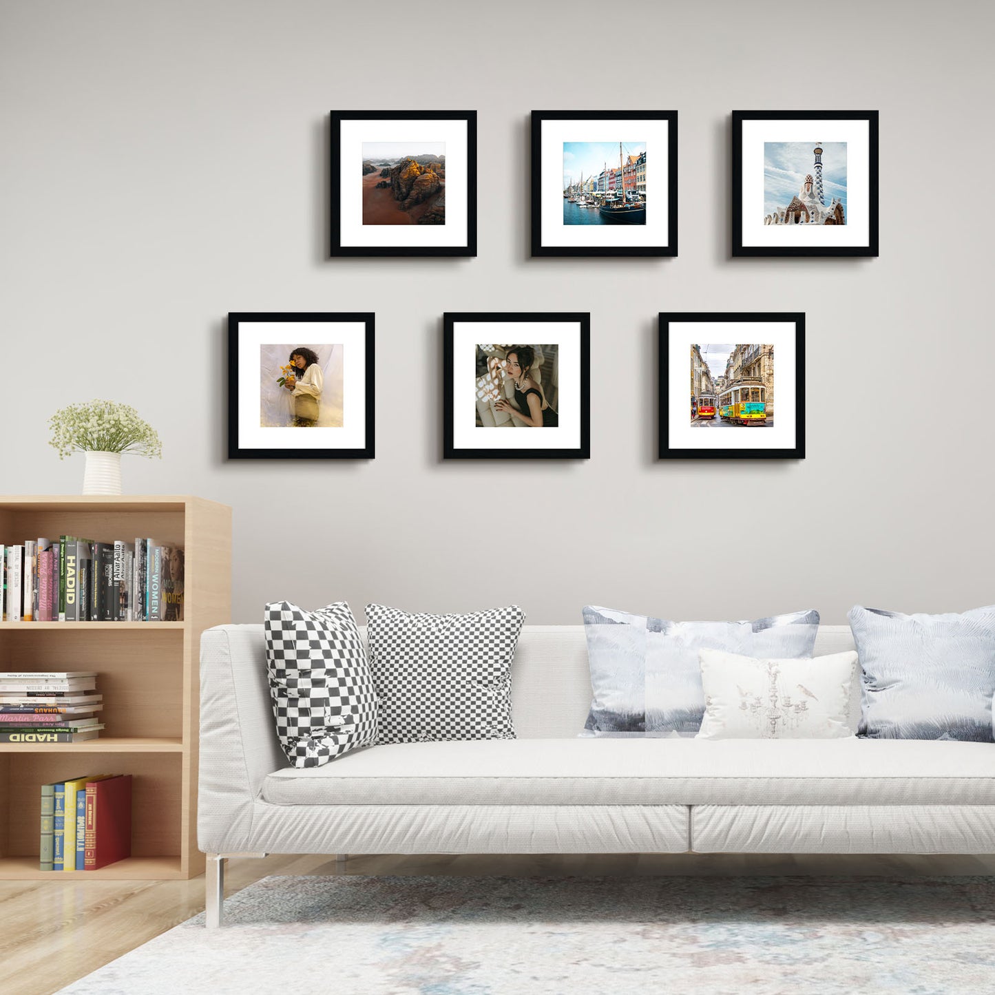 12x12 Black Picture Frame for 8x8 Photo with White Mat (9 Pack)