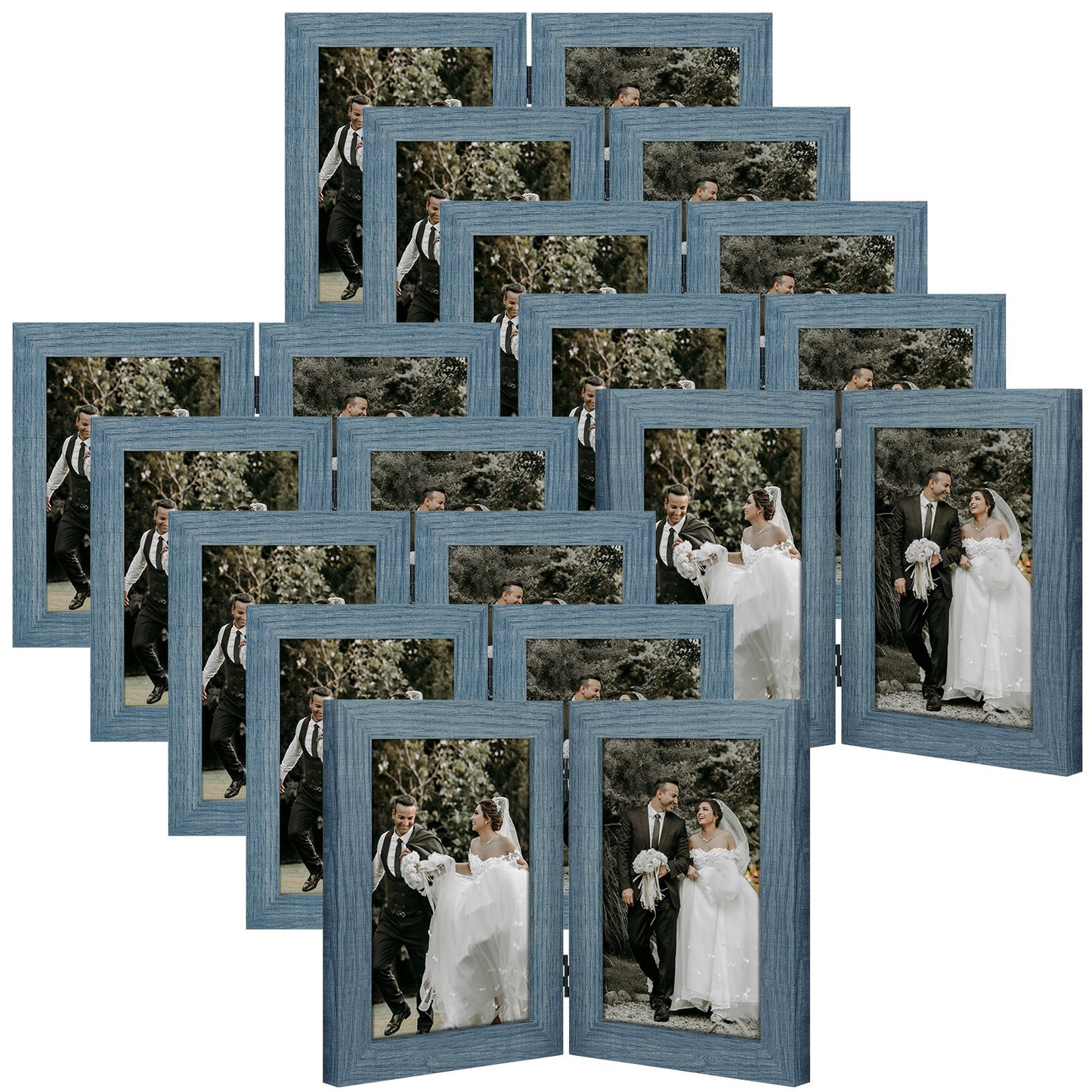 Frametory 5x7 Hinged Picture Frame Displays 2 Photos, Double Frame with Glass, Side by Side Stands Vertically on Tabletop (10 Pack)