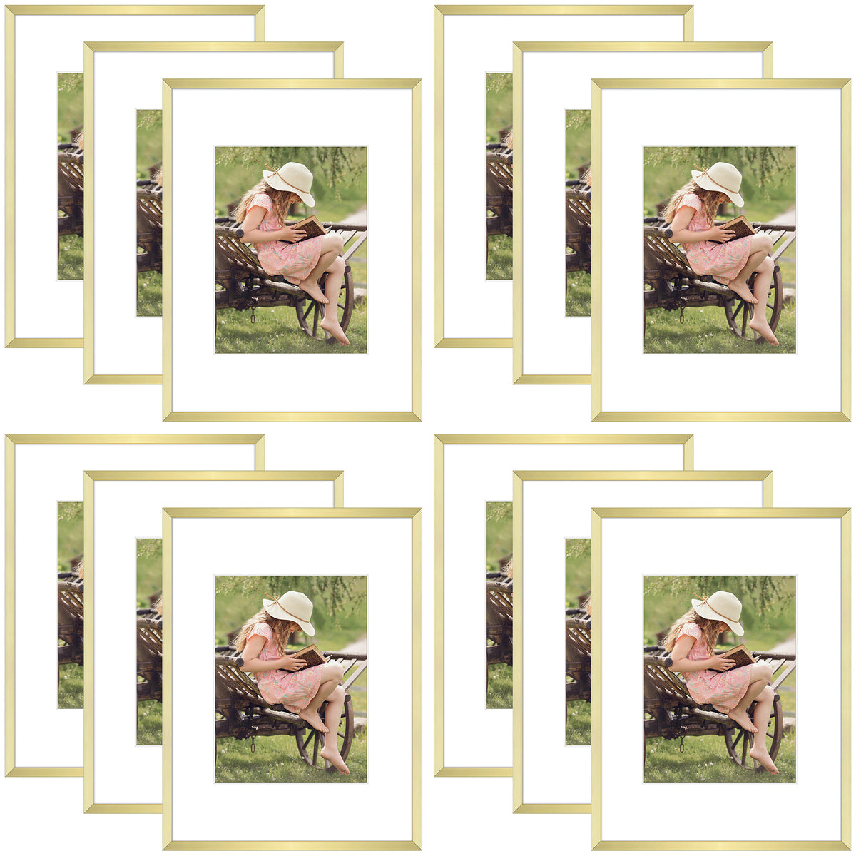 9x12 Aluminum Frame with White Mat for 6x8 Photo (12 Pack)