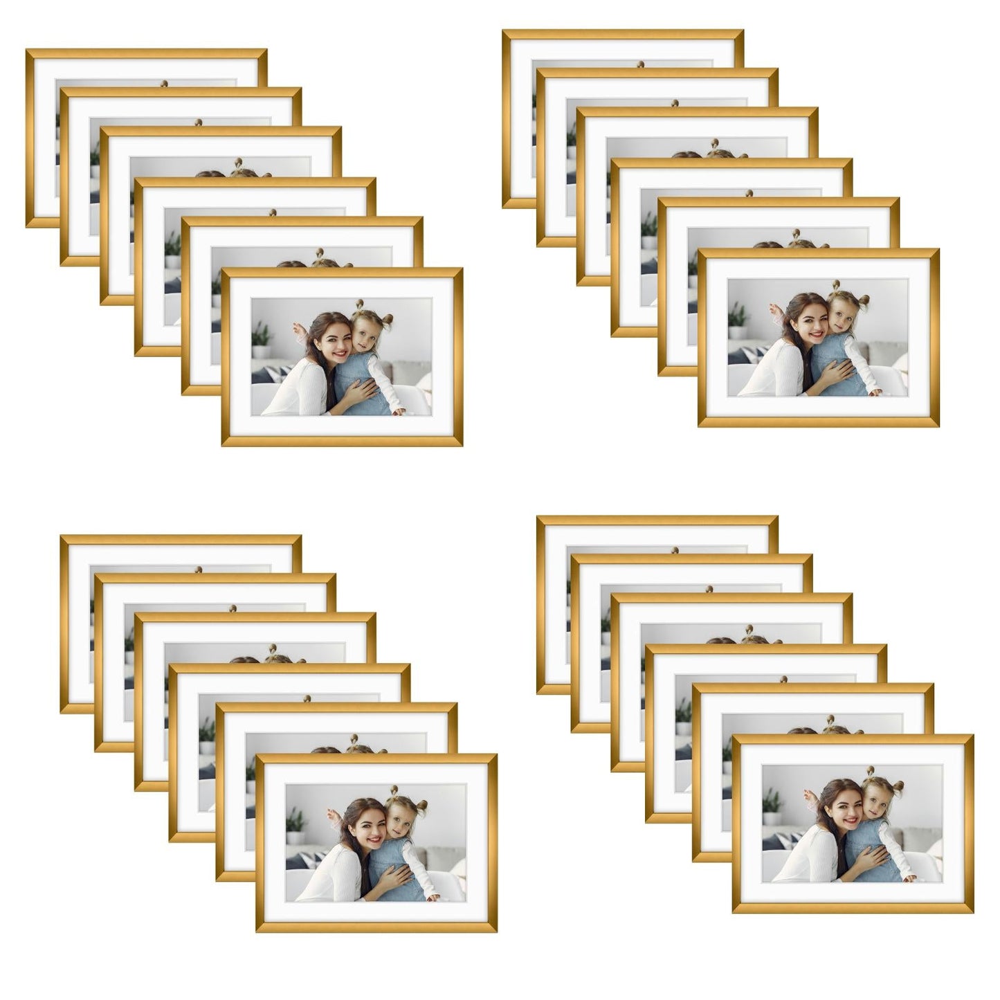 Frametory,5x7 Aluminum Picture Frame for 4x6 Photo with White Mat (24 Pack)