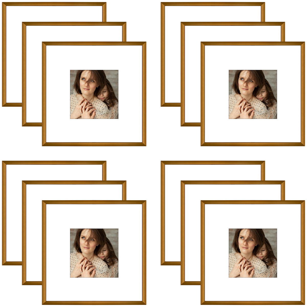Frametory, 8x8 Aluminum Picture Frame with White Mat for 4x4 Pictures (12 Pack)