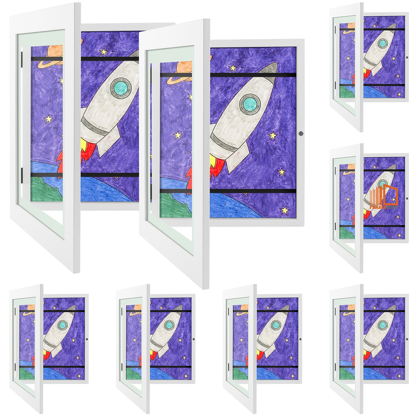 8.5x11 White Kids Art Frames with Real Glass (8 Pack)