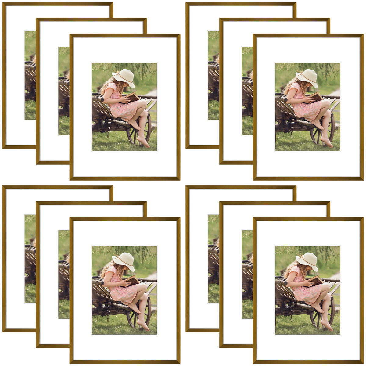9x12 Aluminum Frame with White Mat for 6x8 Photo (12 Pack)