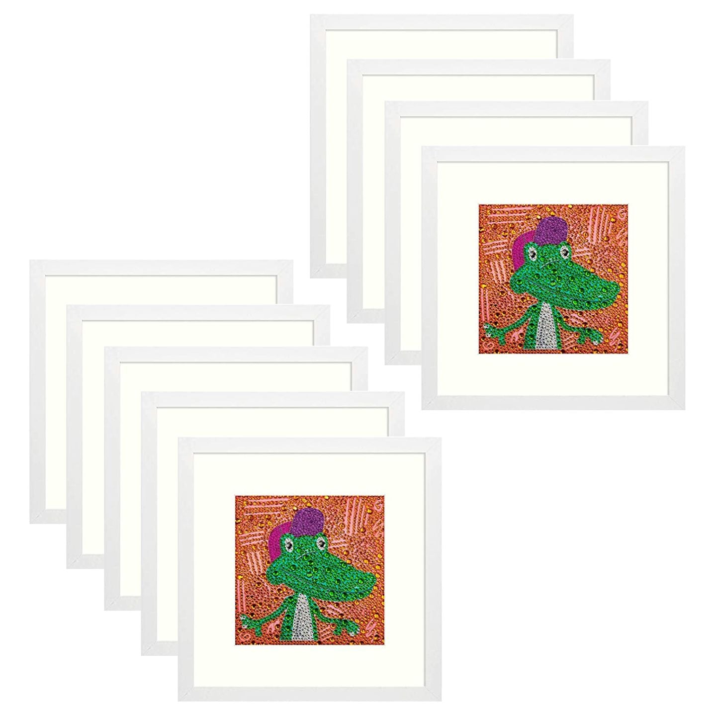 Frametory 12x12 White Picture Frame, Display Pictures 8x8 with Ivory Mat, Square Wall Frame for Print and Diamond Painting - Wide Molding-Plexiglass (9 Pack)