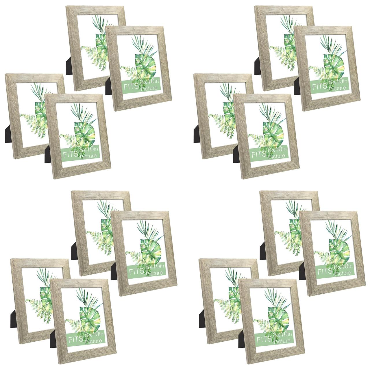 Frametory, 8x10 Photo Frame - Wood Grain Color, Wide Moulding Design - Wall Hanger, Back Turn Buttons, Easel Stand - Wall Display or Tabletop Display (16 Pack)