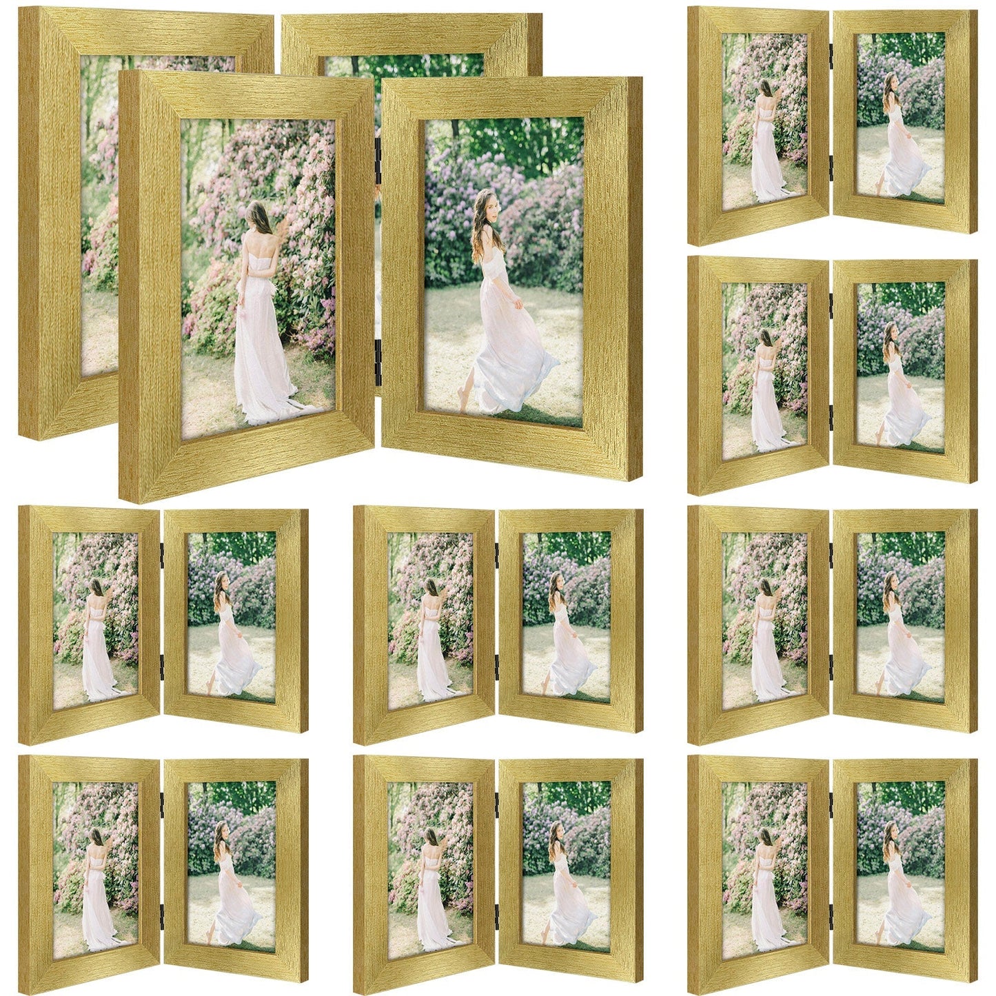 Frametory 4x6 Double Picture Frames Displays Two Pictures, Side by Side Desk Frame Folding Frame Collage Stands Vertically, Real Glass Front (10 Pack)