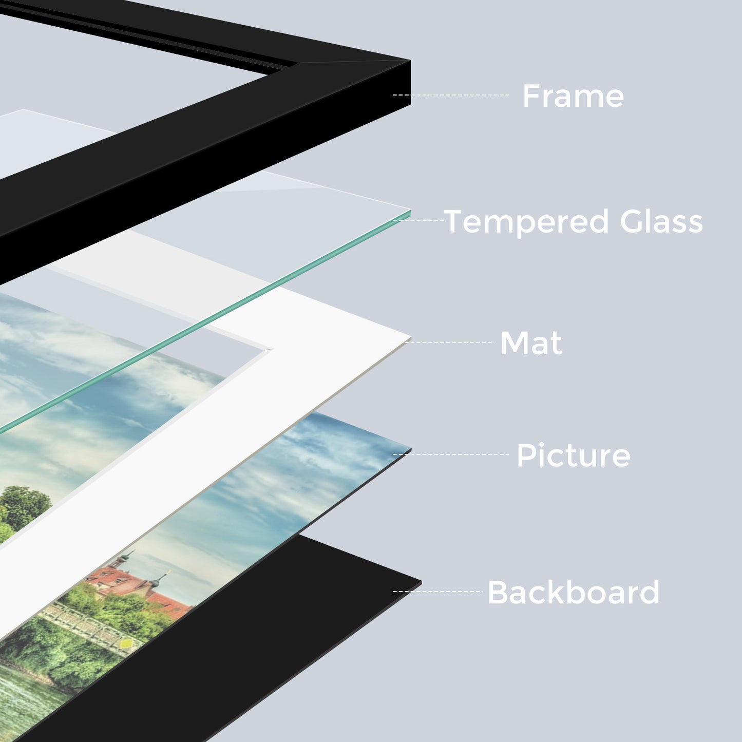 16x20 Black MDF Picture Frame for 11x14 Photo with White Mat