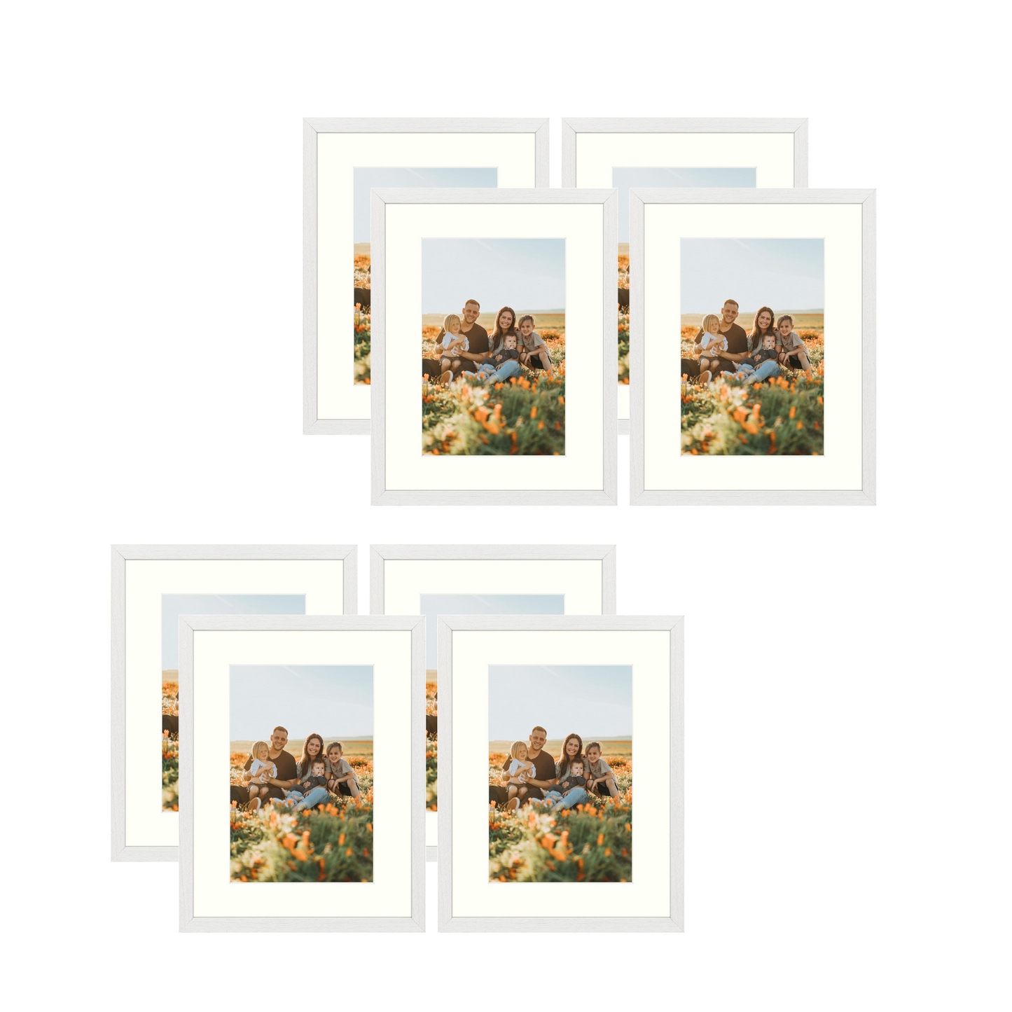 BOGO 12x16 Picture Frame for 8x12 Photo with Ivory Mat and Real Glass (8 Pack)