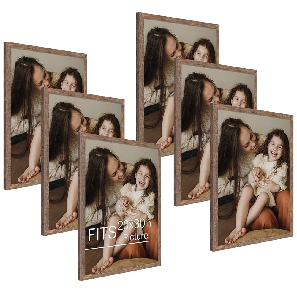 Frametory, 20x30 Poster Frame for Prints & Photos with Acrylics Glass Brown (6 Pack)
