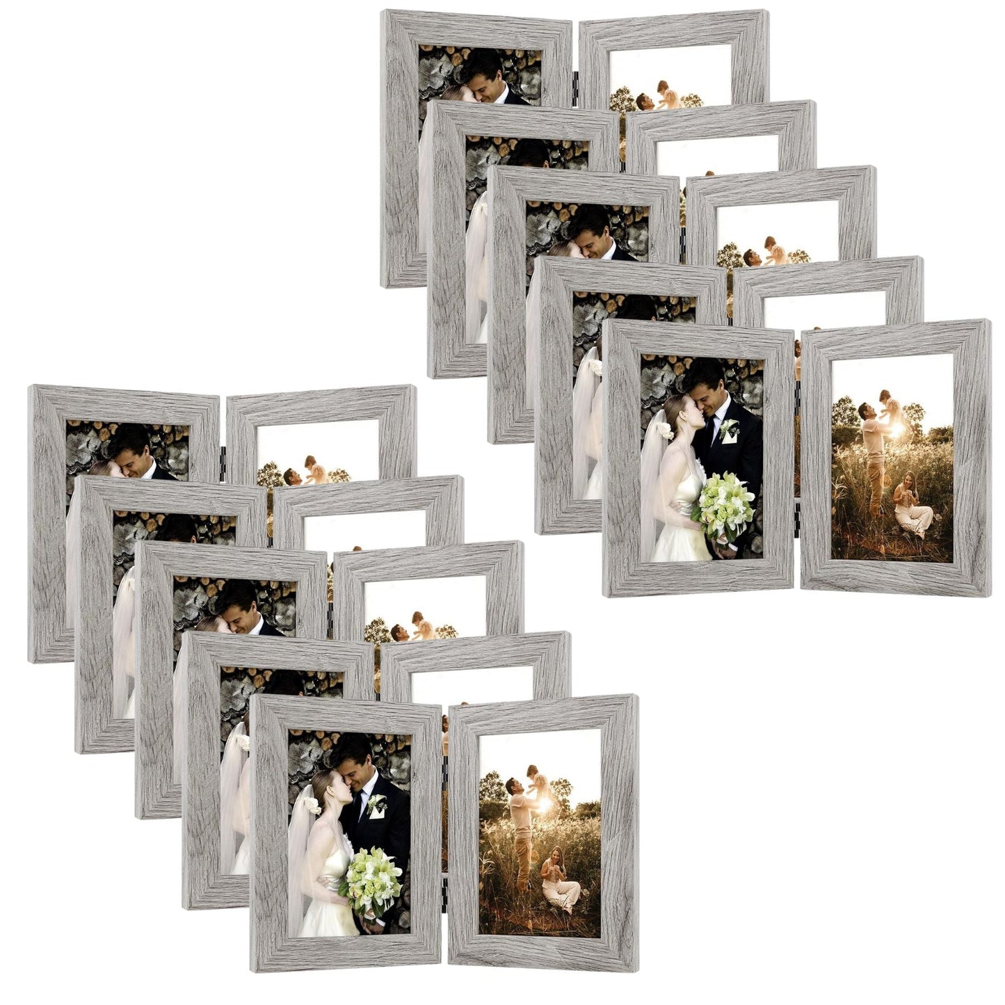 Frametory 4x6 Double Picture Frames Displays Two Pictures, Side by Side Desk Frame Folding Frame Collage Stands Vertically, Real Glass Front (10 Pack)