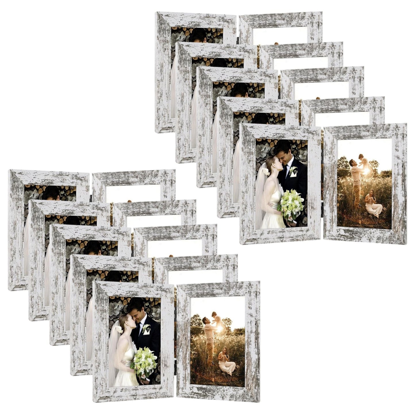 Frametory 4x6 Double Picture Frames Displays Two Pictures, Side by Side Desk Frame Folding Frame Collage Stands Vertically, Real Glass Front (10 Pack)