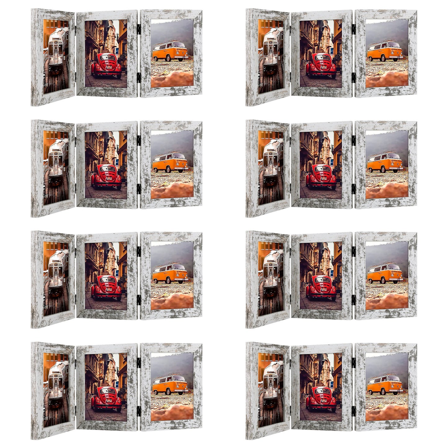 Frametory,Three Picture Frame 5x7 Triple Frame (8 Pack)