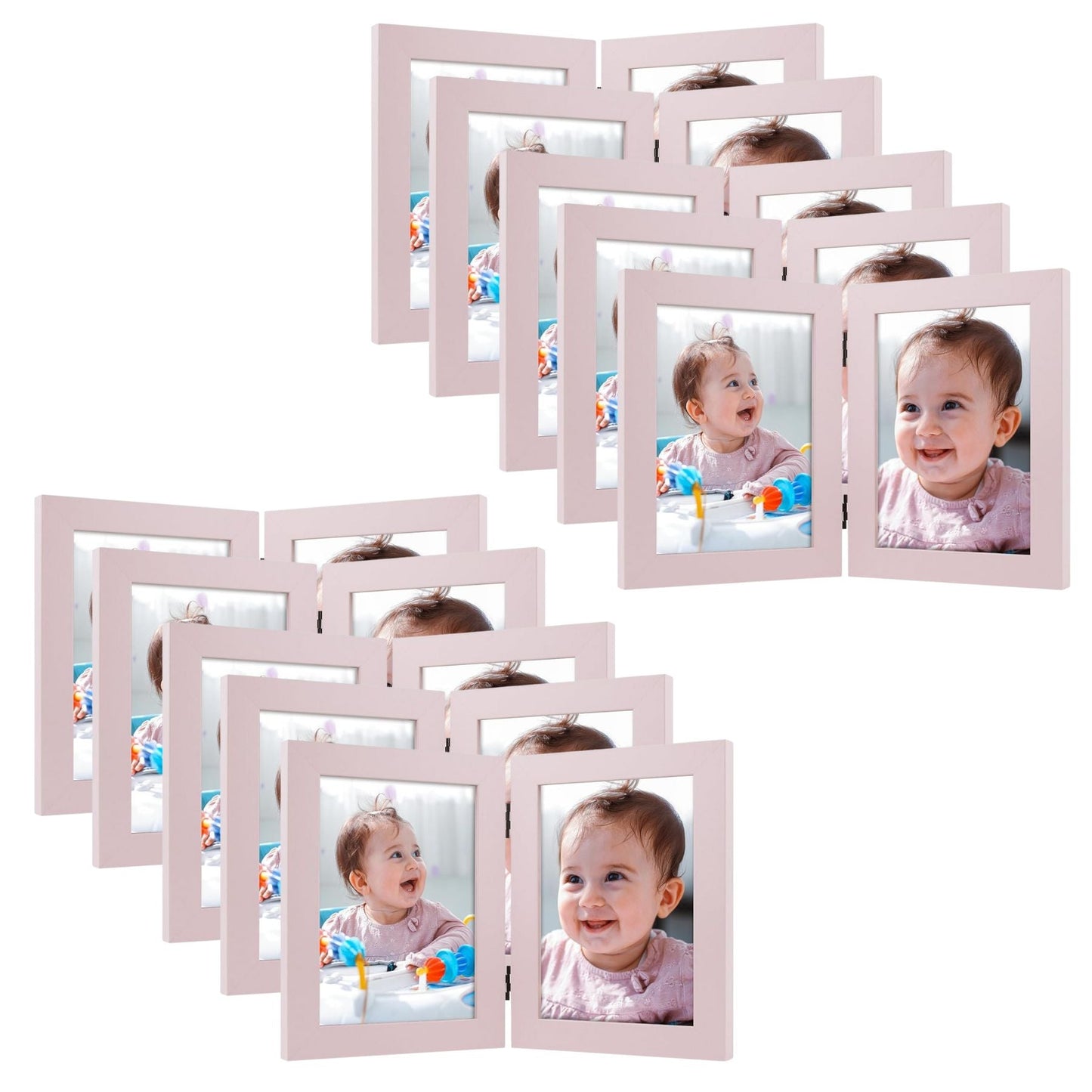 Frametory 5x7 Hinged Picture Frame Displays 2 Photos, Double Frame with Glass, Side by Side Stands Vertically on Tabletop (10 Pack)