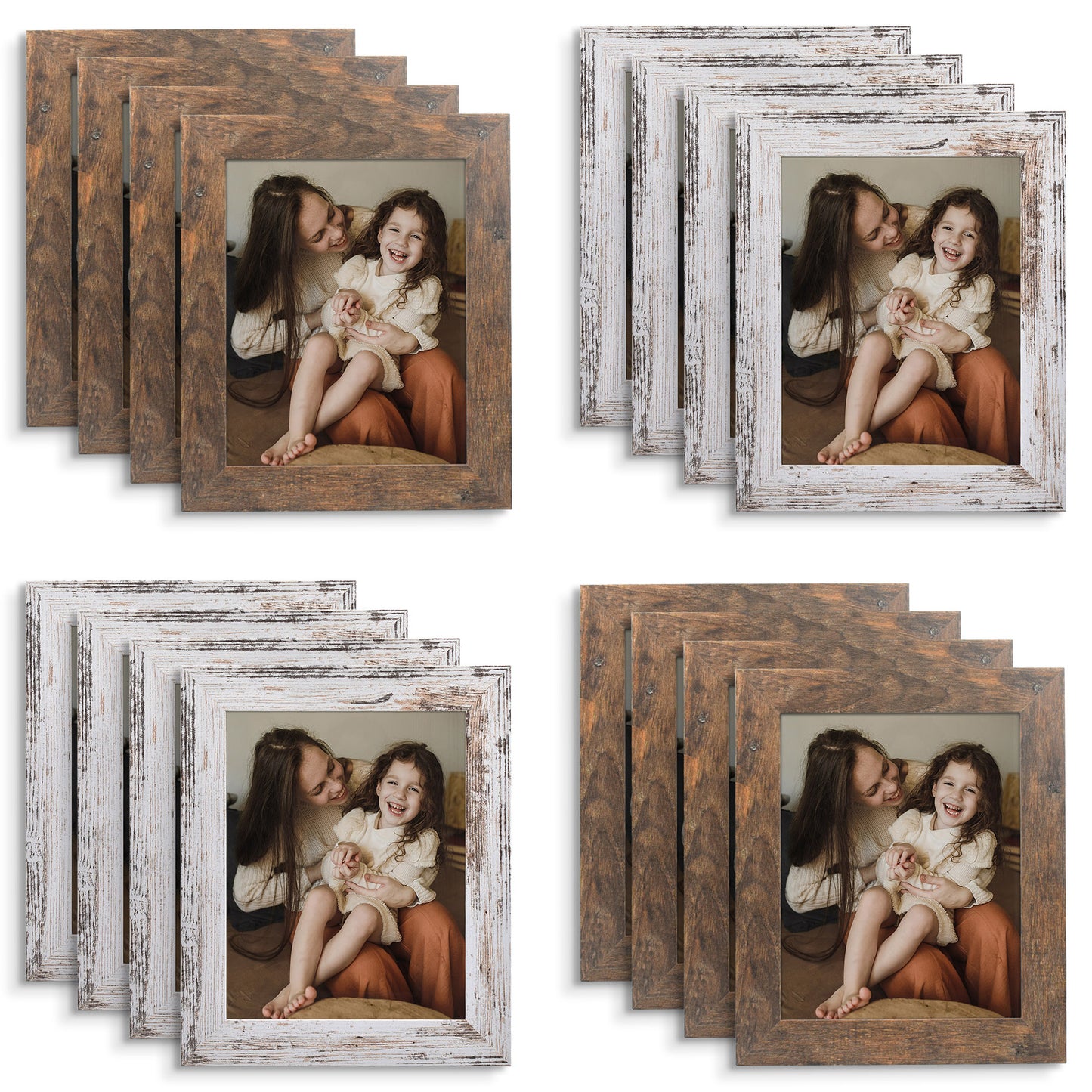 Clearance 8x10 MDF Picture Frame Retro Brown and Distressed White (16 Pack)