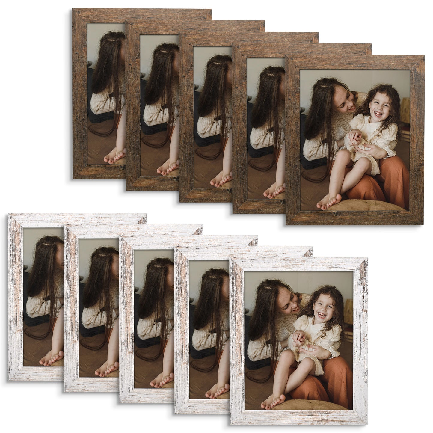 Clearance 11x14 MDF Picture Frame Retro Brown and Distressed White (10 Pack)