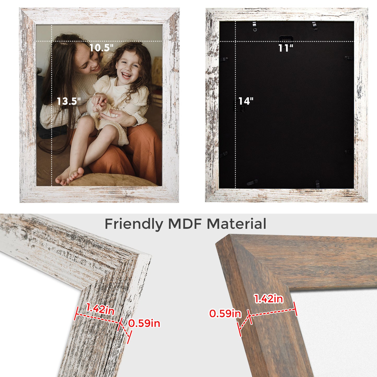 Clearance 11x14 MDF Picture Frame Retro Brown and Distressed White (10 Pack)