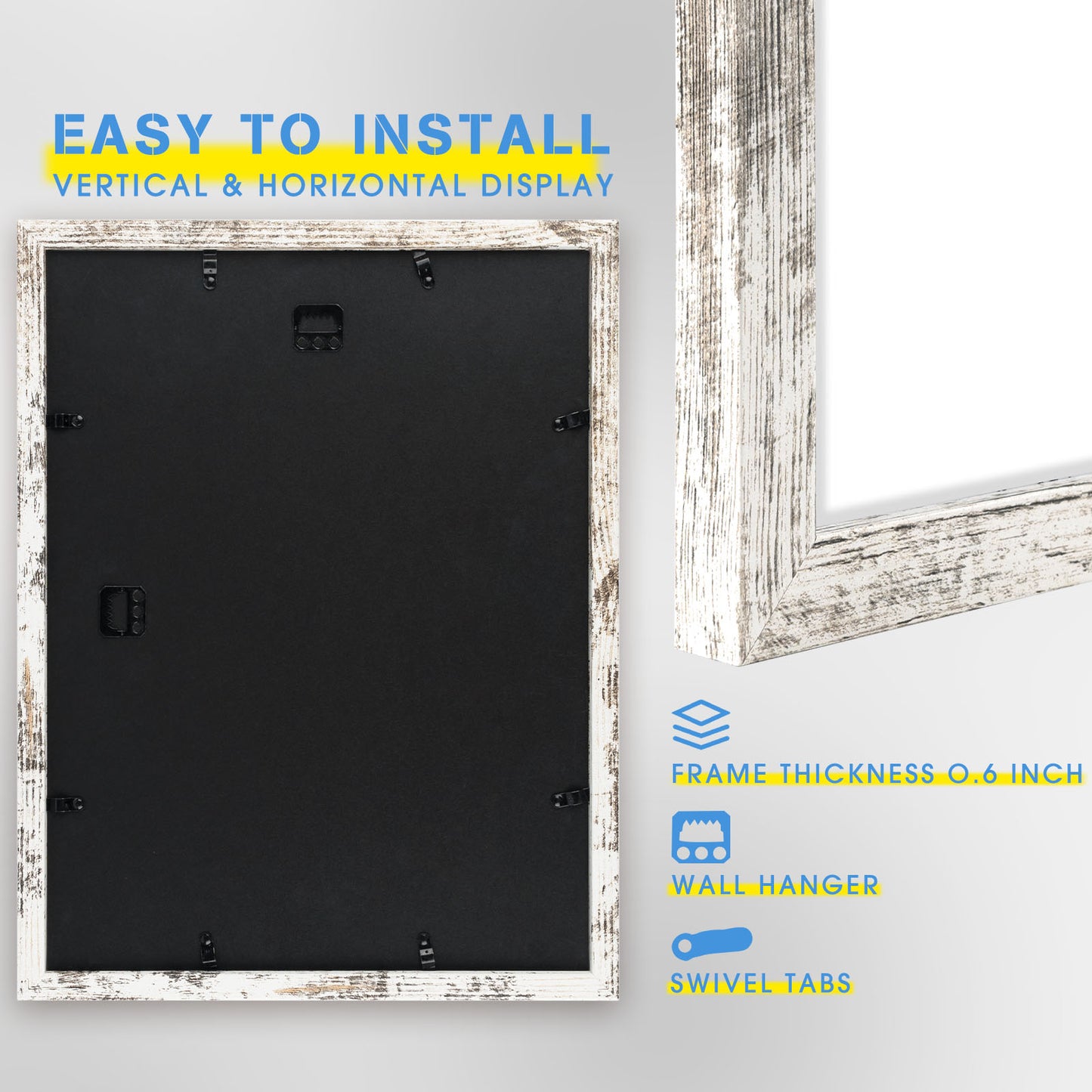 12x16 Distressed White Picture Frame for 8.5x11 Photo (8 Pack)