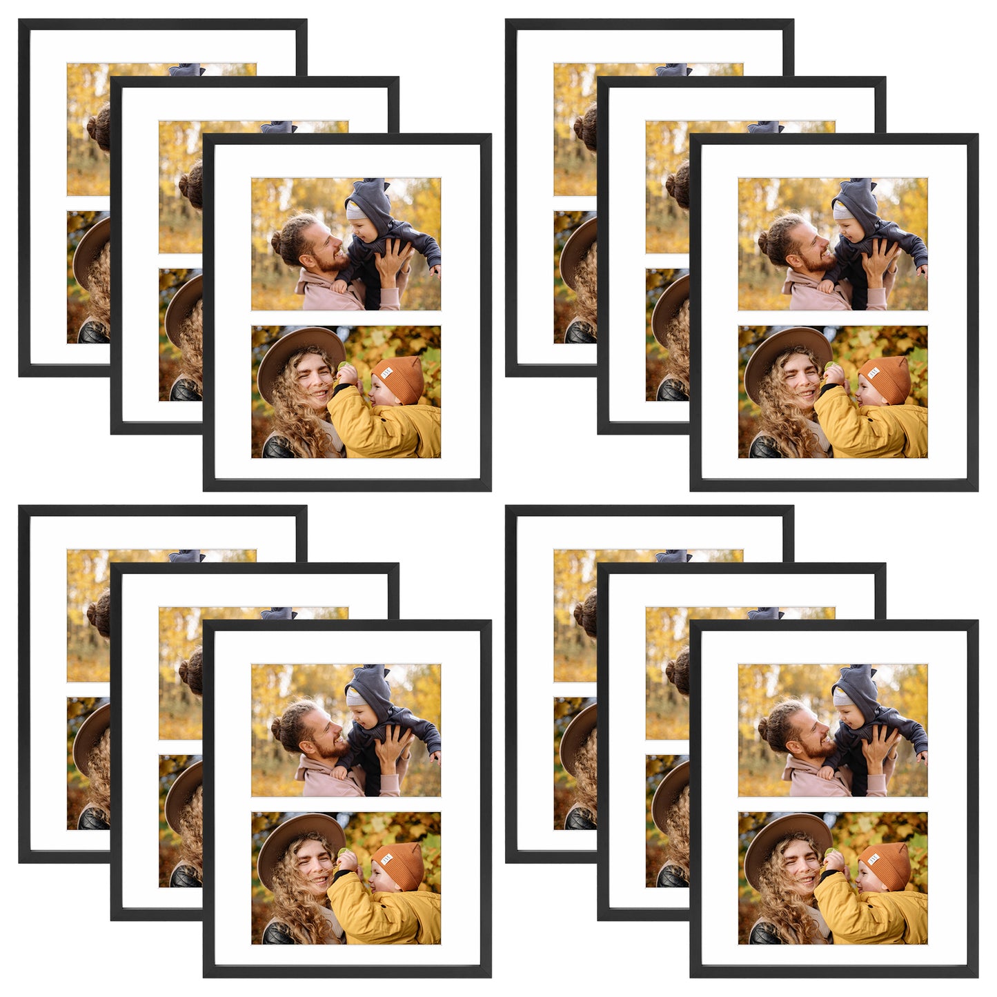 8x10 Black Collage Photo Frame Display Two 4x6 Picture (12 Pack)