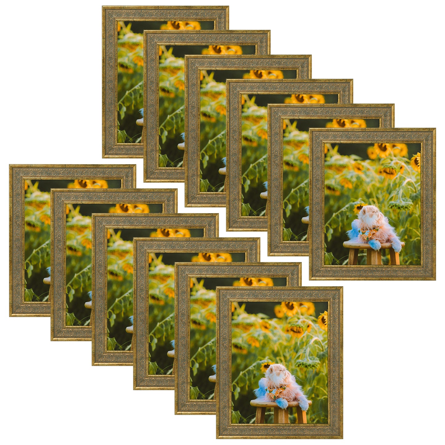 Frametory, 8x10 Ornate Photo Frame, Table Top or Wall Mount & Real Glass, Distressed Gold Color (12 Pack??¡ë