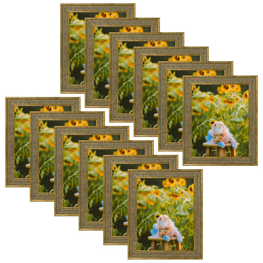 Frametory, 8x10 Ornate Photo Frame, Table Top or Wall Mount & Real Glass, Distressed Gold Color (12 Pack??¡ë