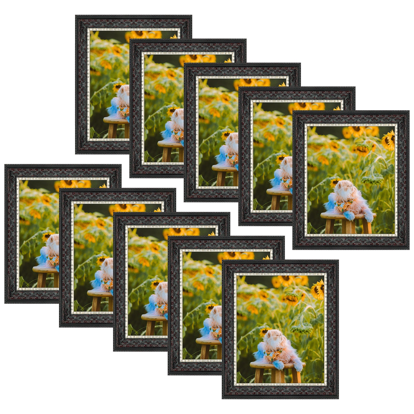 8x10 Ornate Photo Frame Black With Silver & Burgundy and Real Glass (10 Pack)