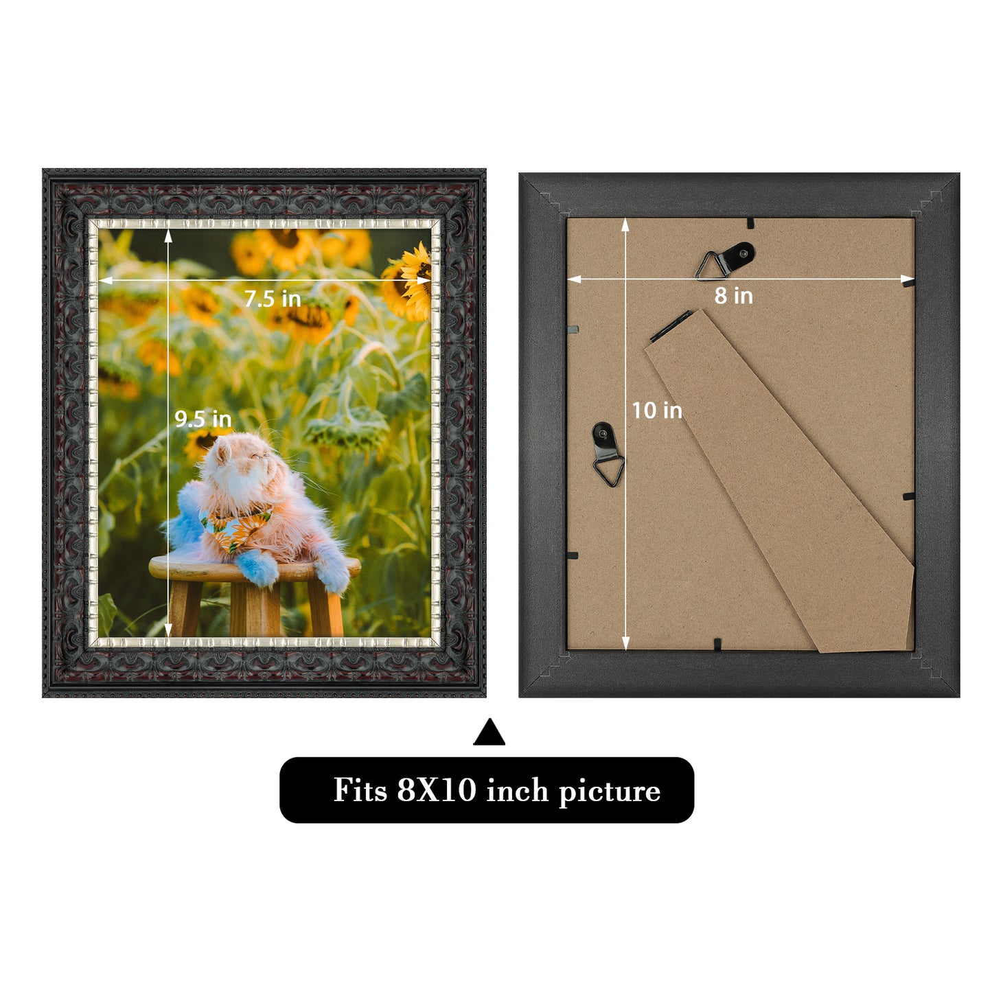 8x10 Ornate Photo Frame Black With Silver & Burgundy and Real Glass (10 Pack)