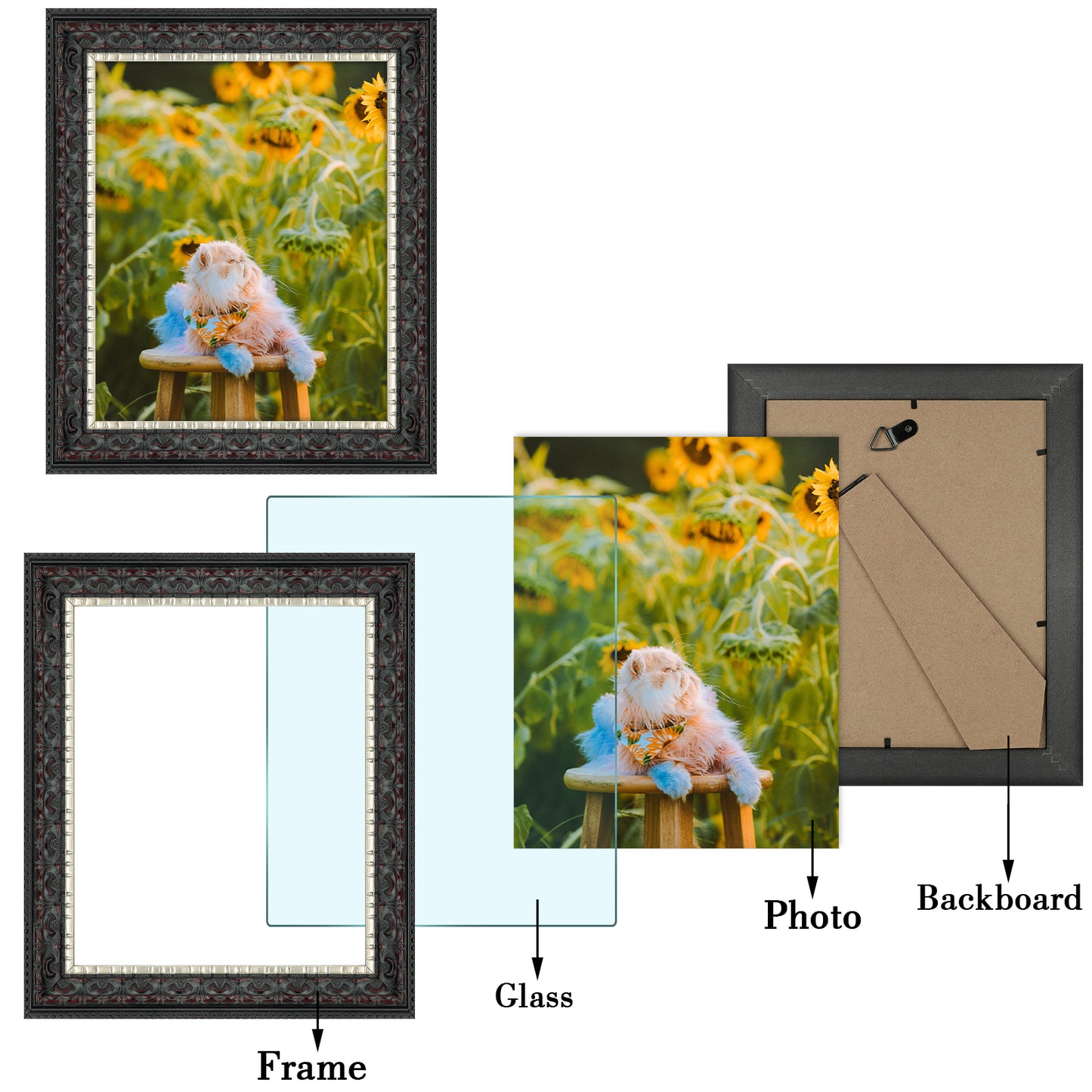 8x10 Ornate Photo Frame Black With Silver & Burgundy and Real Glass (10 Pack)