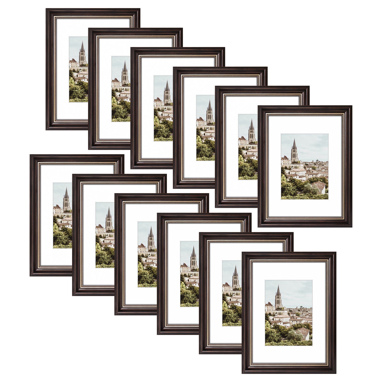 9x12 Ornate Photo Frame with White Mat Displays 6x8 Photo Brown and Ornate Gold Color (12 Pack)