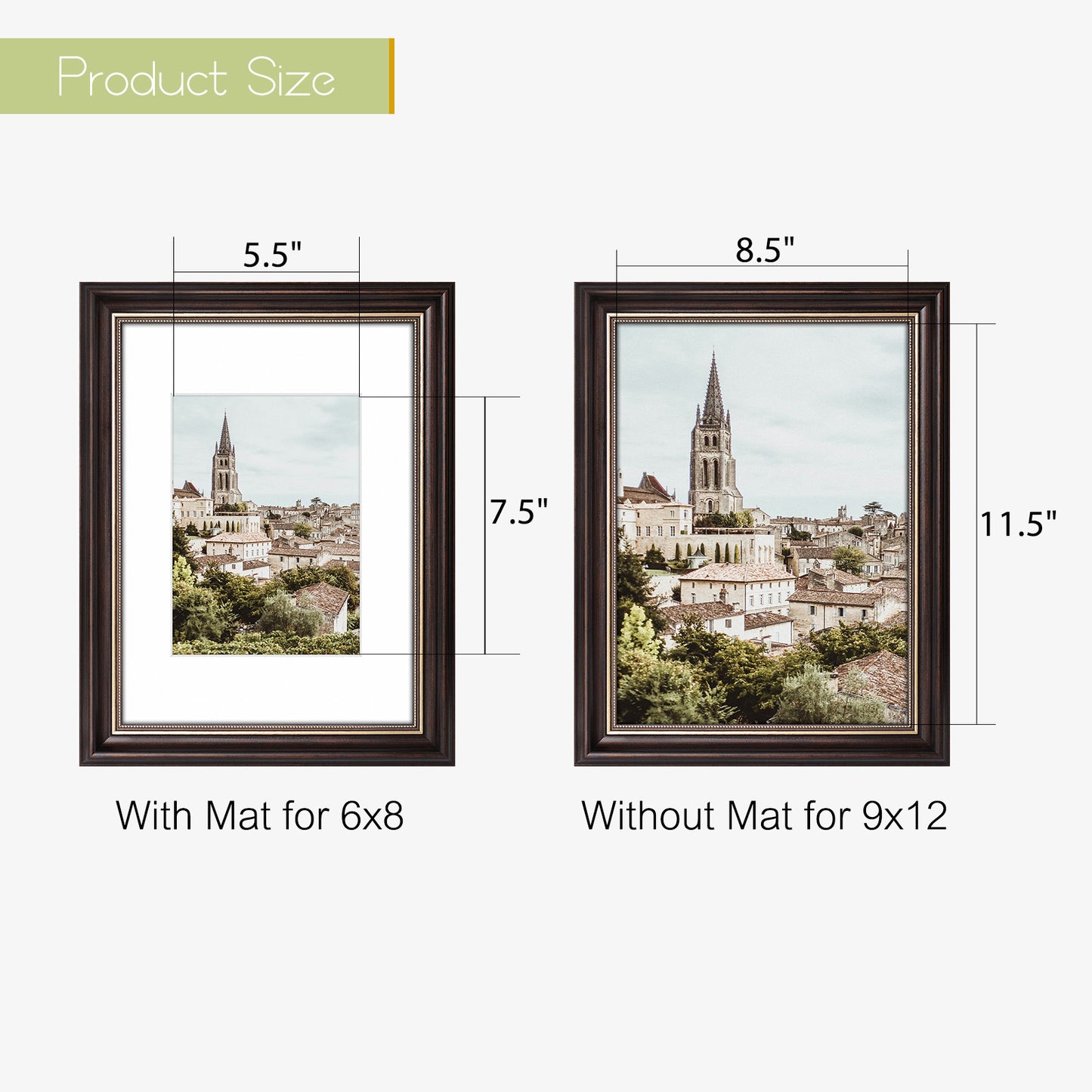 9x12 Ornate Photo Frame with White Mat Displays 6x8 Photo Brown and Ornate Gold Color (12 Pack)