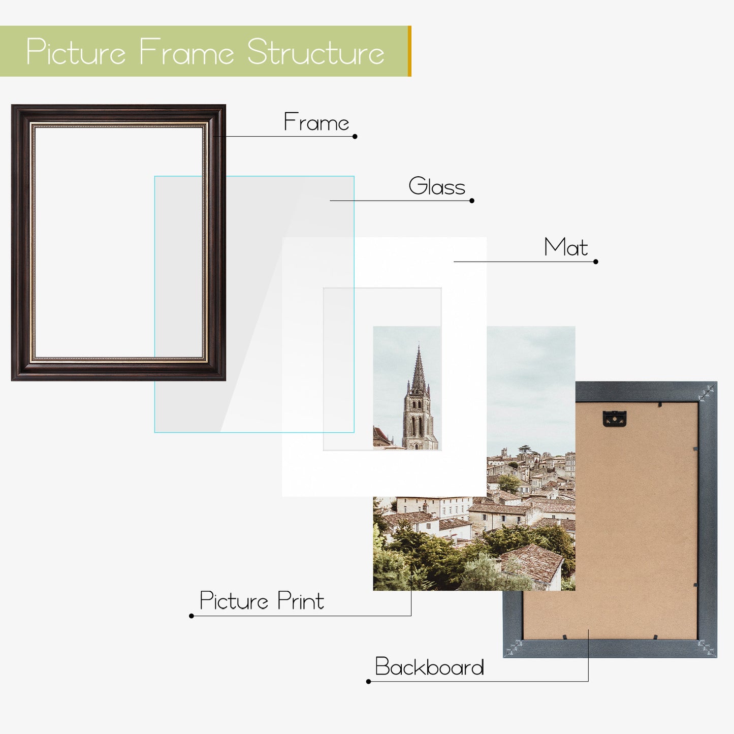 9x12 Ornate Photo Frame with White Mat Displays 6x8 Photo Brown and Ornate Gold Color (12 Pack)