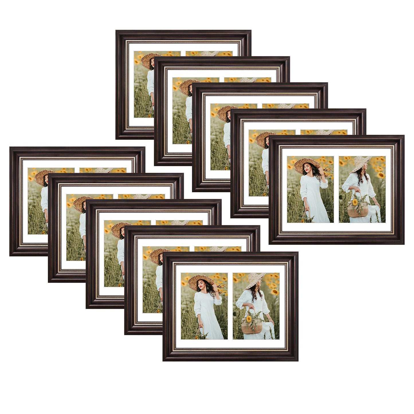 8.5x11 Collage Picture Frame with White Mat Displays Two 5x7 Photos (10 Pack)