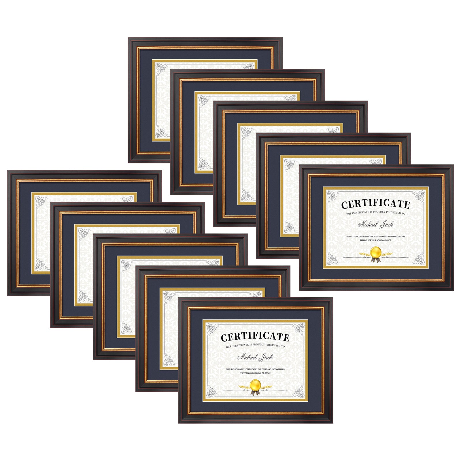 Diplomrahmen Mit Quastenhalter – Für 21,6x27,9 Cm Urkunden & 12,7x17,8 Cm Fotos, Schwarz-gold, Gehärtetes Glas