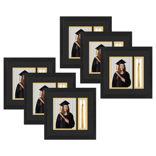10X10 Diploma Frames for 5X7 Photo And Tassel Holder with Black Over Gold Double Mat and Tempered Glass (6 Pcs per Box)