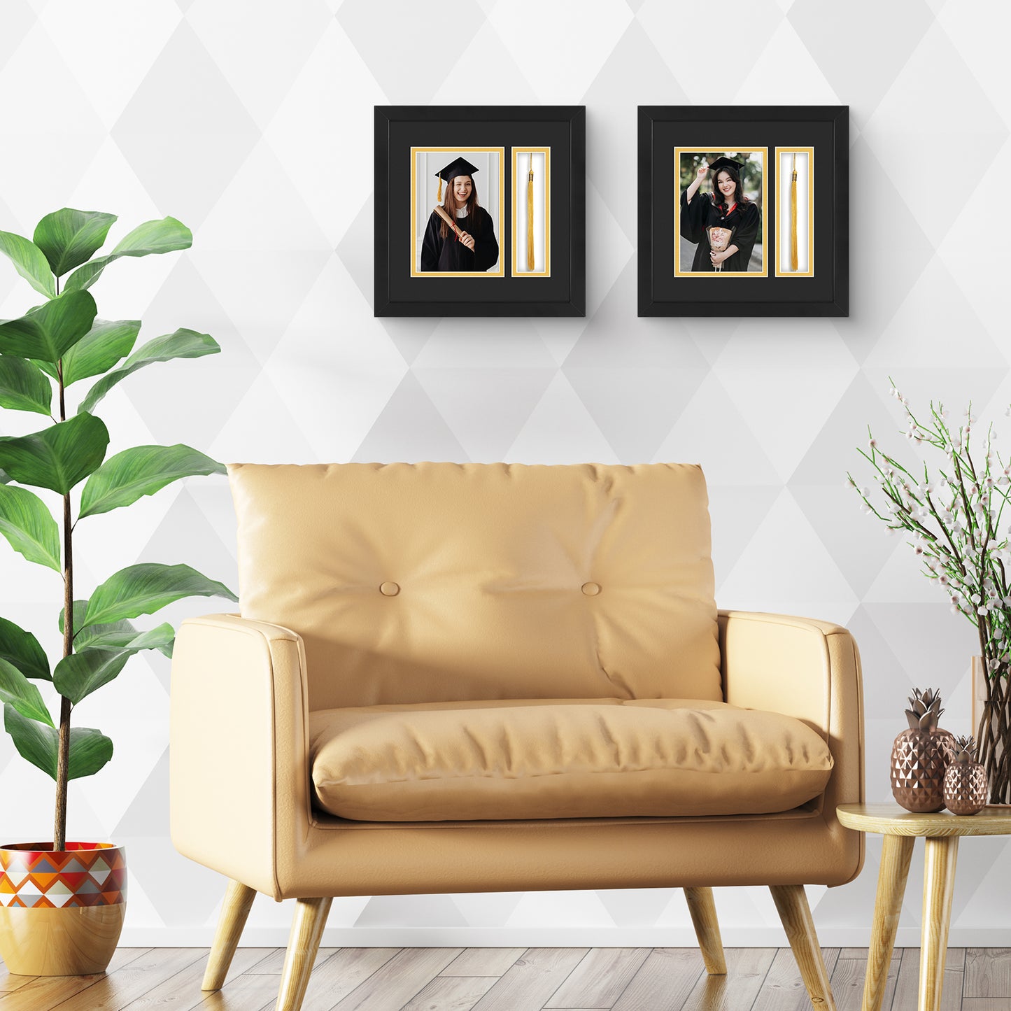 10x10 Diploma Frames for 5x7 Photo And Tassel Holder with Black Over Gold Double Mat and Tempered Glass (6 Pack)