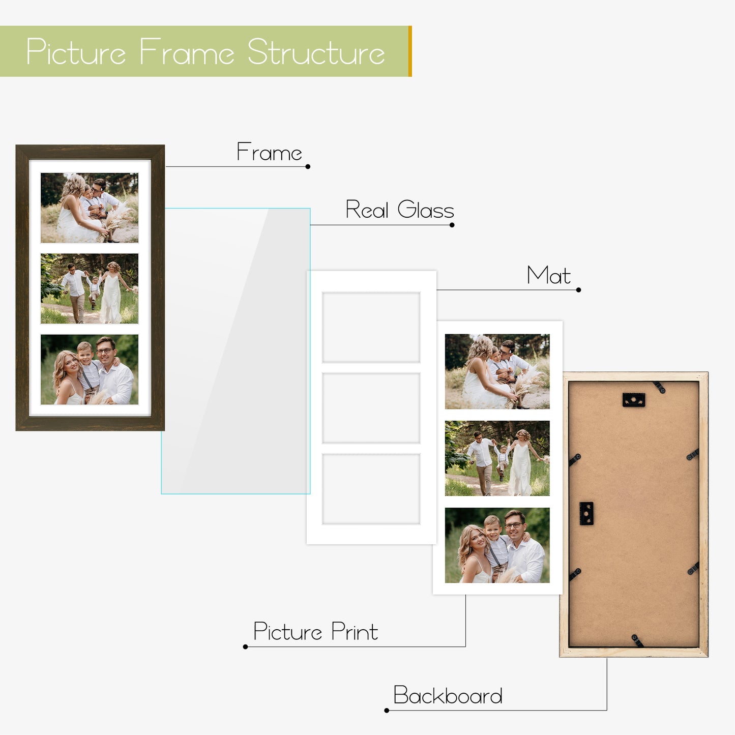 Clearance 7x14 Wood Frame Displays Three 4x6 Pictures (10 Pack)
