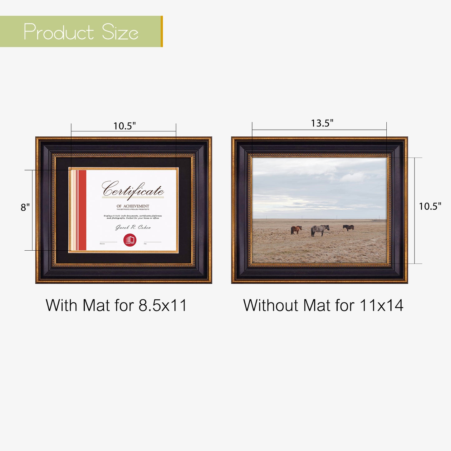 11x14 Diploma Frame with Black Over Gold Double Mat for 8.5x11 Certificate (10 Pack)