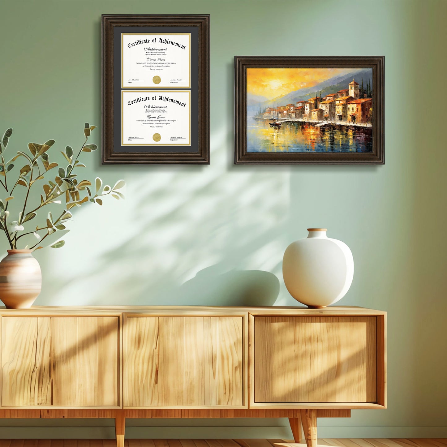 14x20 Diploma Frame with Black Over Gold Double Mat Displays Two 8.5x11 Certificates Brown Color (6 Pack)