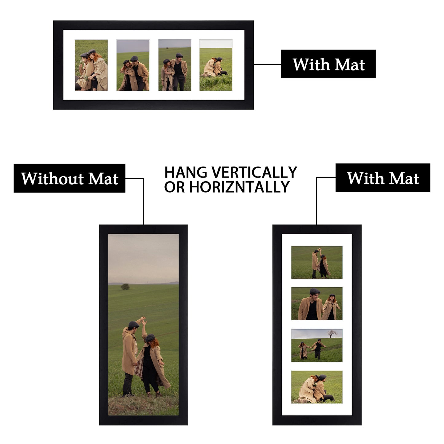 Clearance 8x20 Collage Picture Frame with White Mat Displays Four 4x6 Picture (9 Pack)