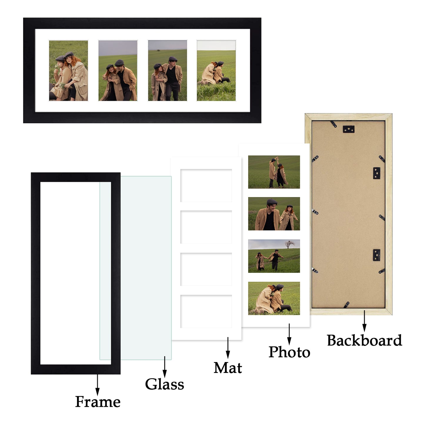 Clearance 8x20 Collage Picture Frame with White Mat Displays Four 4x6 Picture (9 Pack)