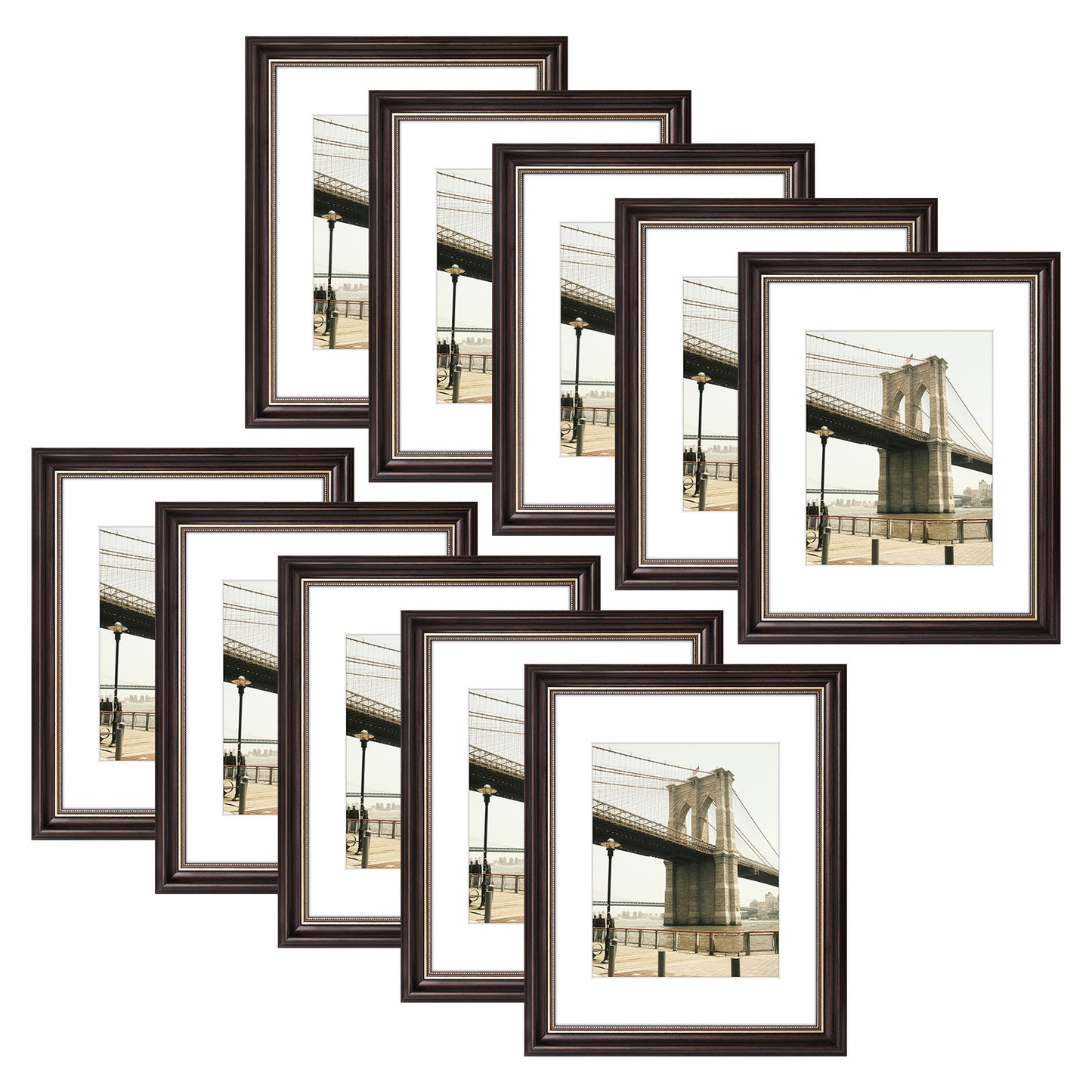 11x14 Ornate Photo Frame for 8x10 Picture Brown and Ornate Gold Color (10 Pack)