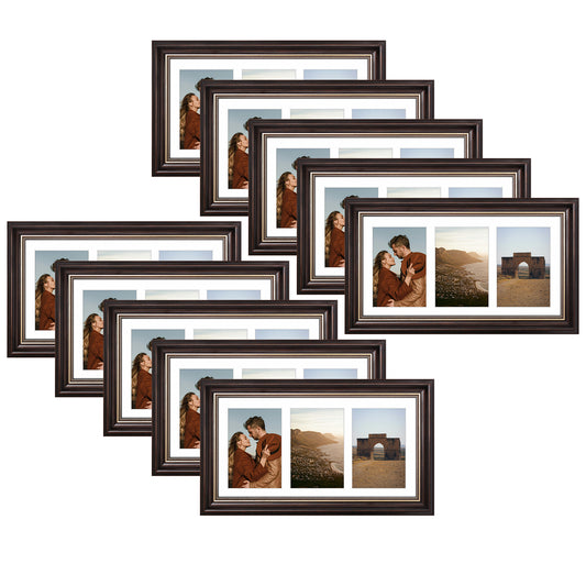 7x14 Collage Picture Frame with White Mat Displays Three 4x6 Photos (10 Pack)