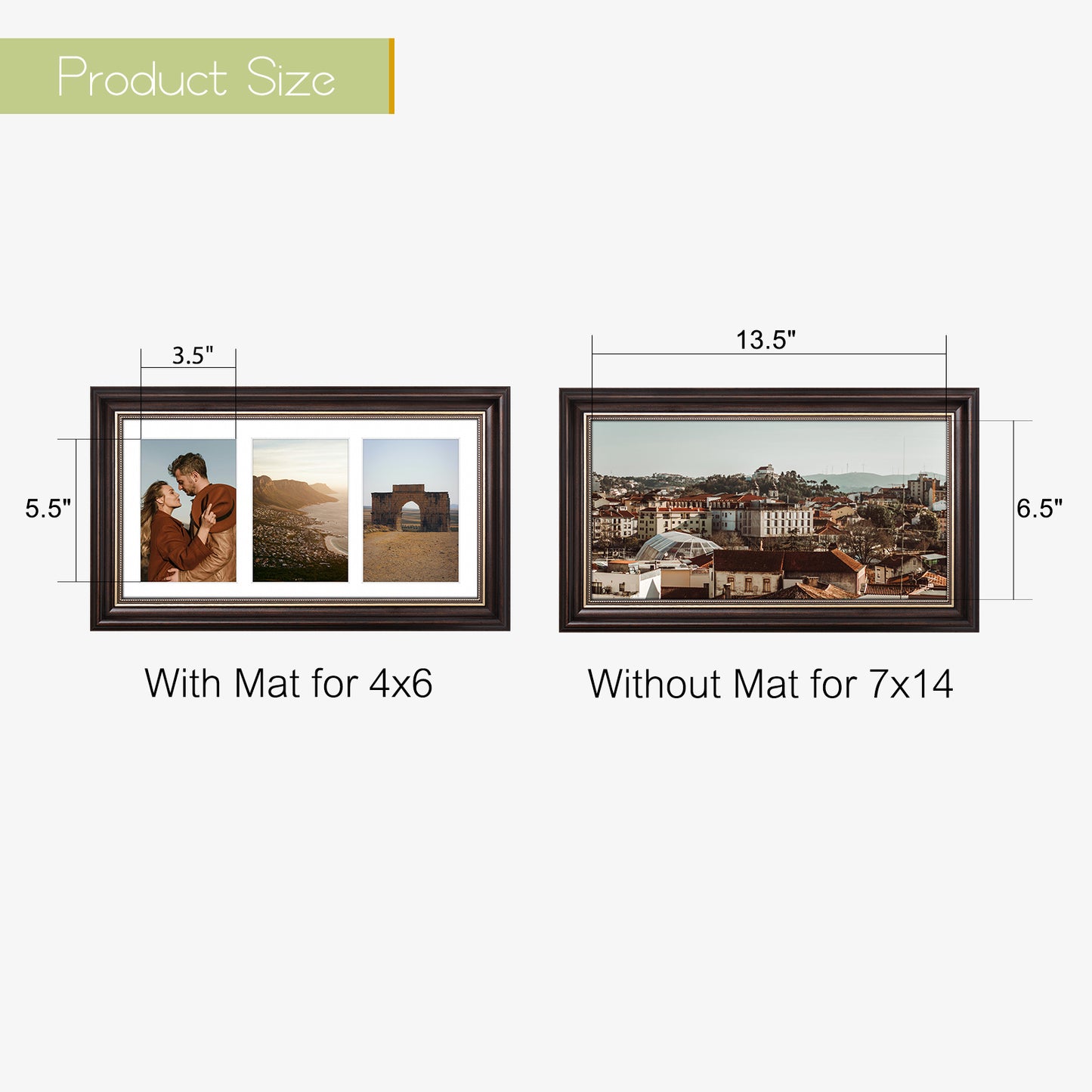 7x14 Collage Picture Frame with White Mat Displays Three 4x6 Photos (10 Pack)