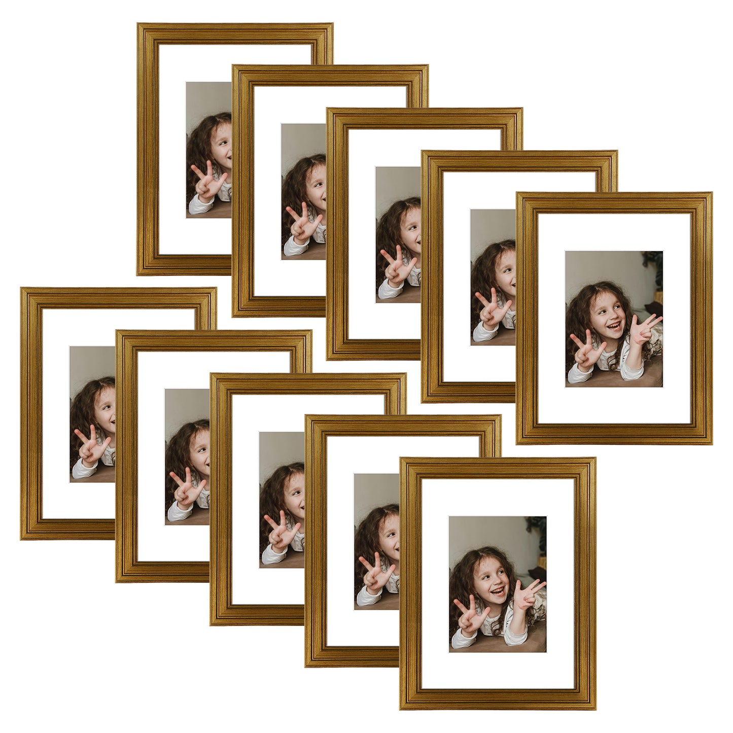9x12 Picture Frame with White Mat for 6x8 Photo Dark Gold Color (10 Pack)