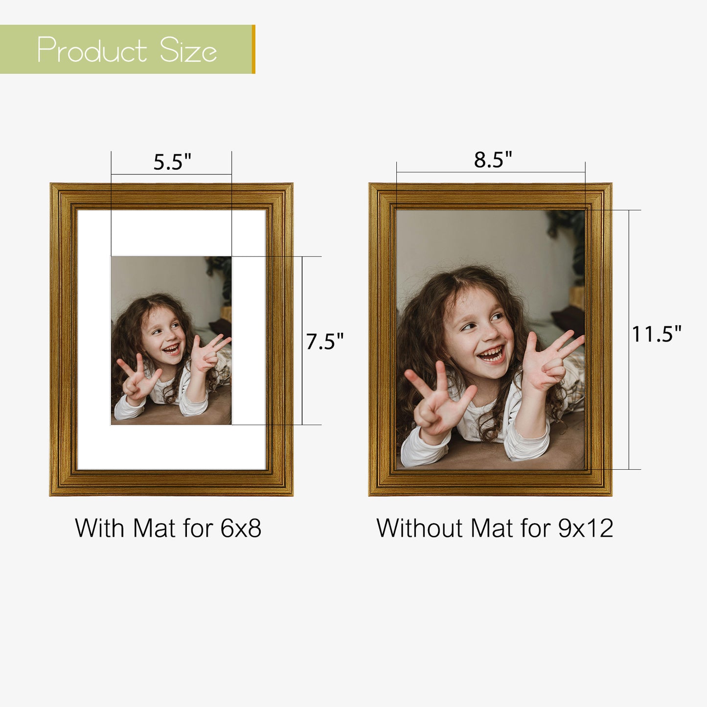 9x12 Picture Frame with White Mat for 6x8 Photo Dark Gold Color (10 Pack)