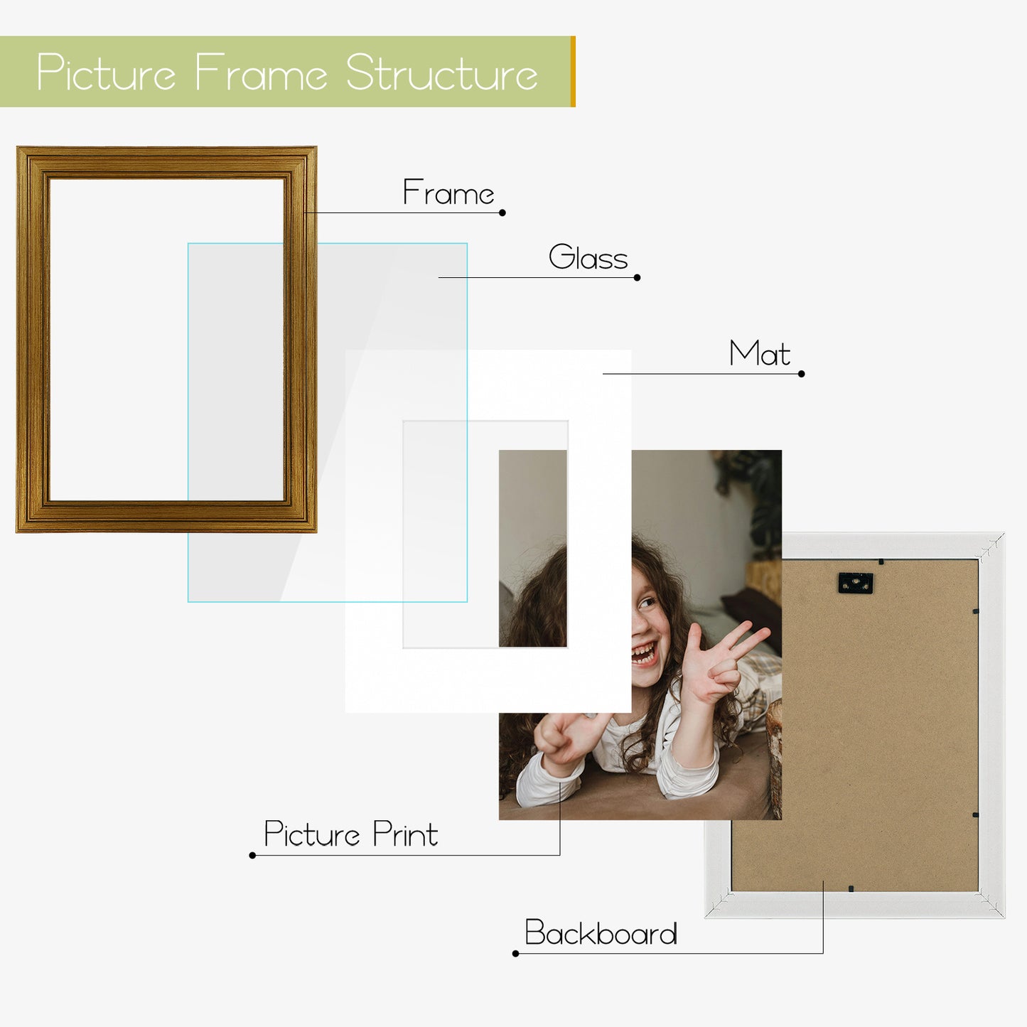 9x12 Picture Frame with White Mat for 6x8 Photo Dark Gold Color (10 Pack)