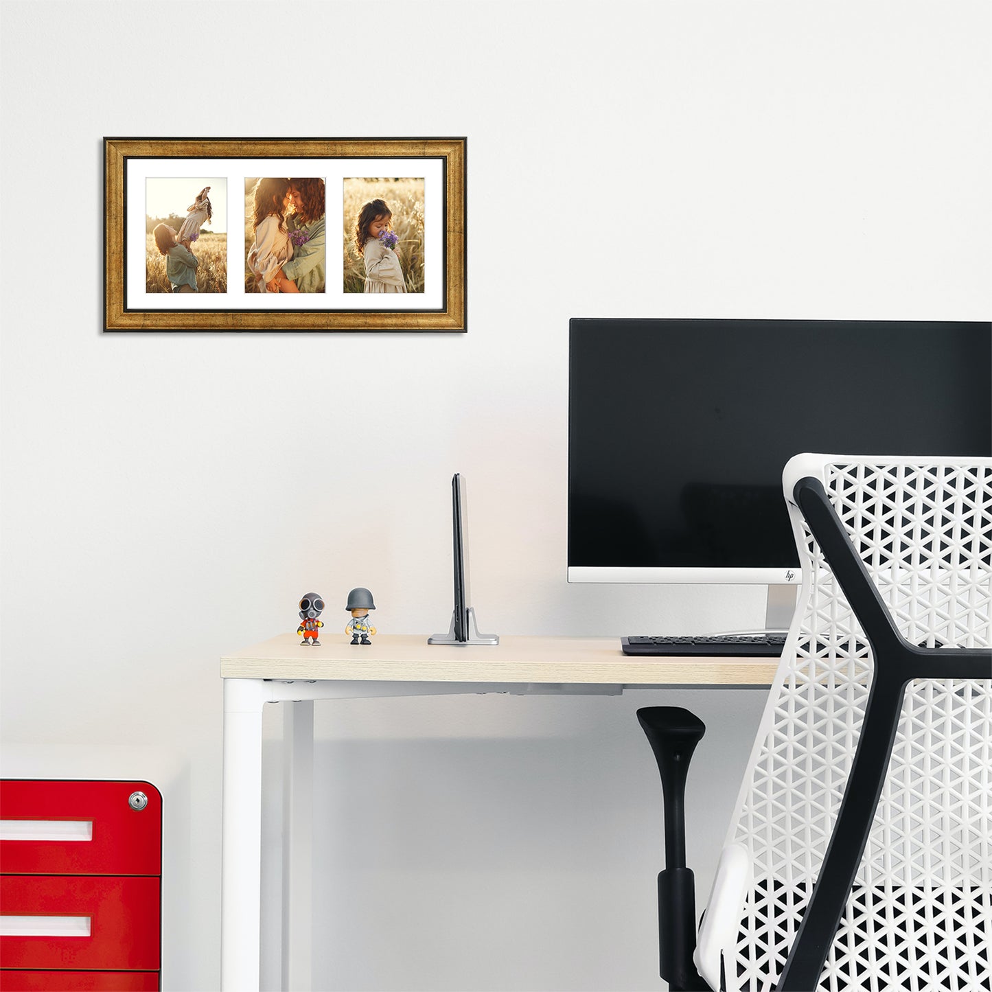 9x18 Collage Picture Frame with White Mat Displays Three 5x7 Photos Dark Gold-Brown Color (10 Pack)