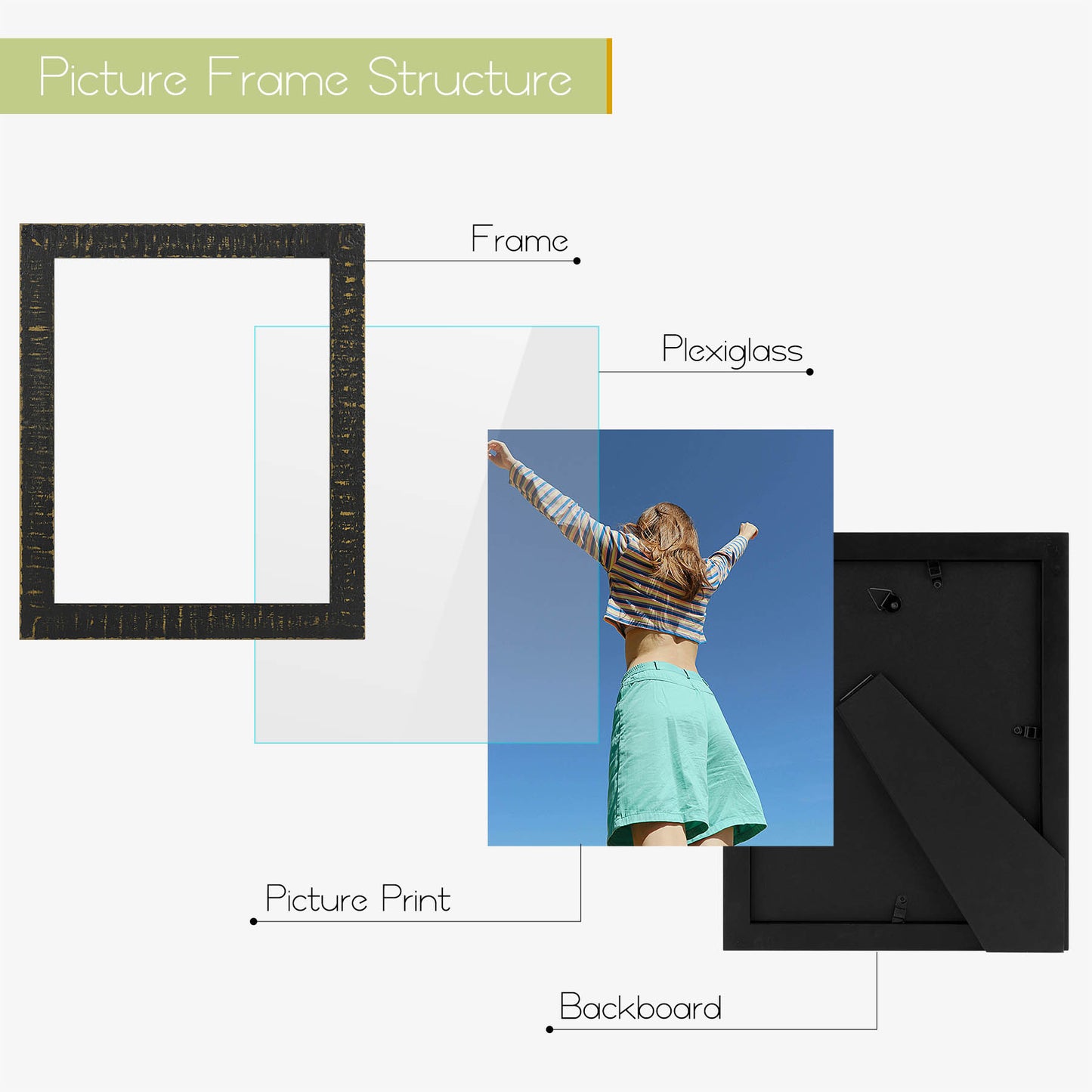 Frametory,8x10 Wood Frame with Plexiglass (10 Pack)
