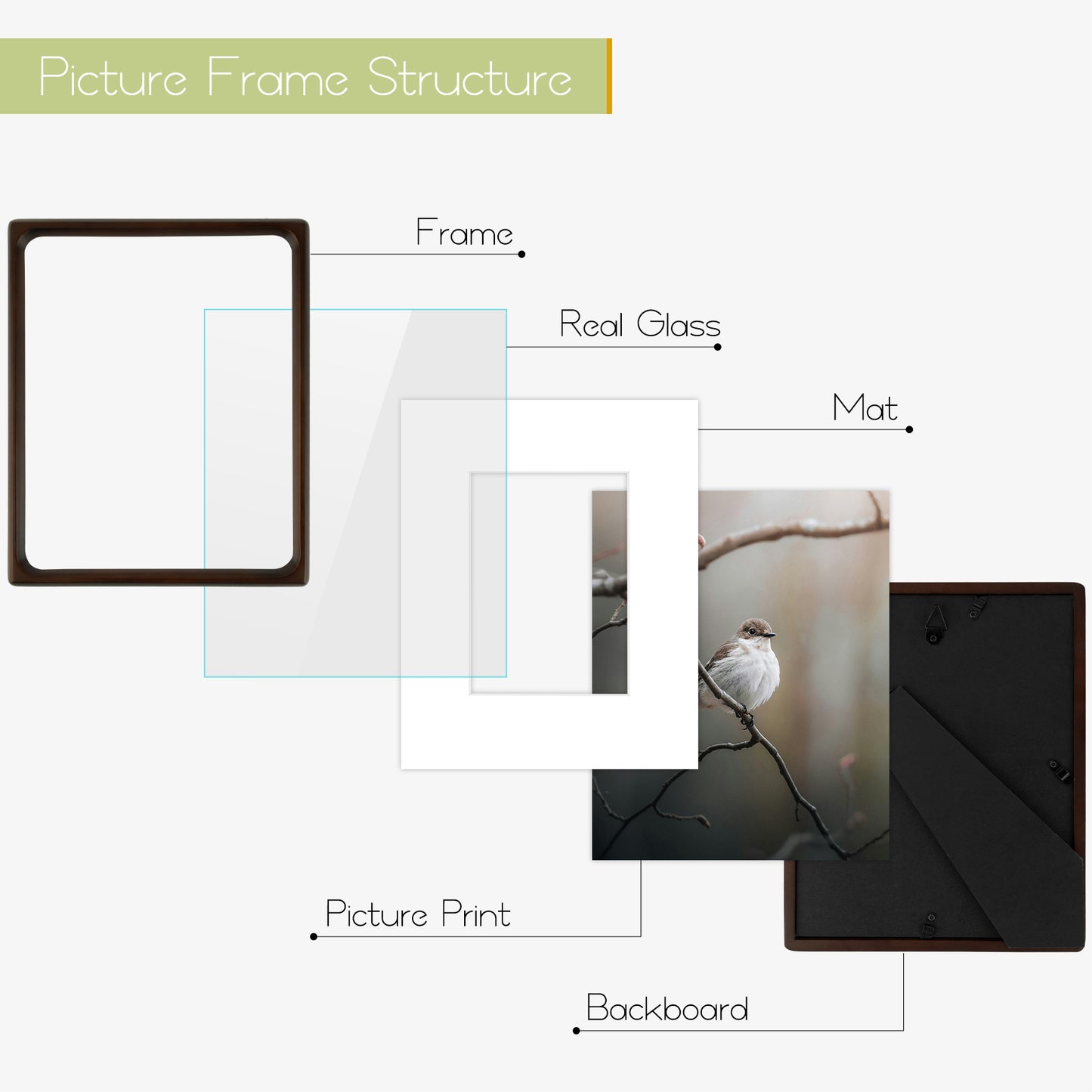 Frametory,Rounded Corner 8x10 Wood Frames For 5x7 Photos (6 Pack)