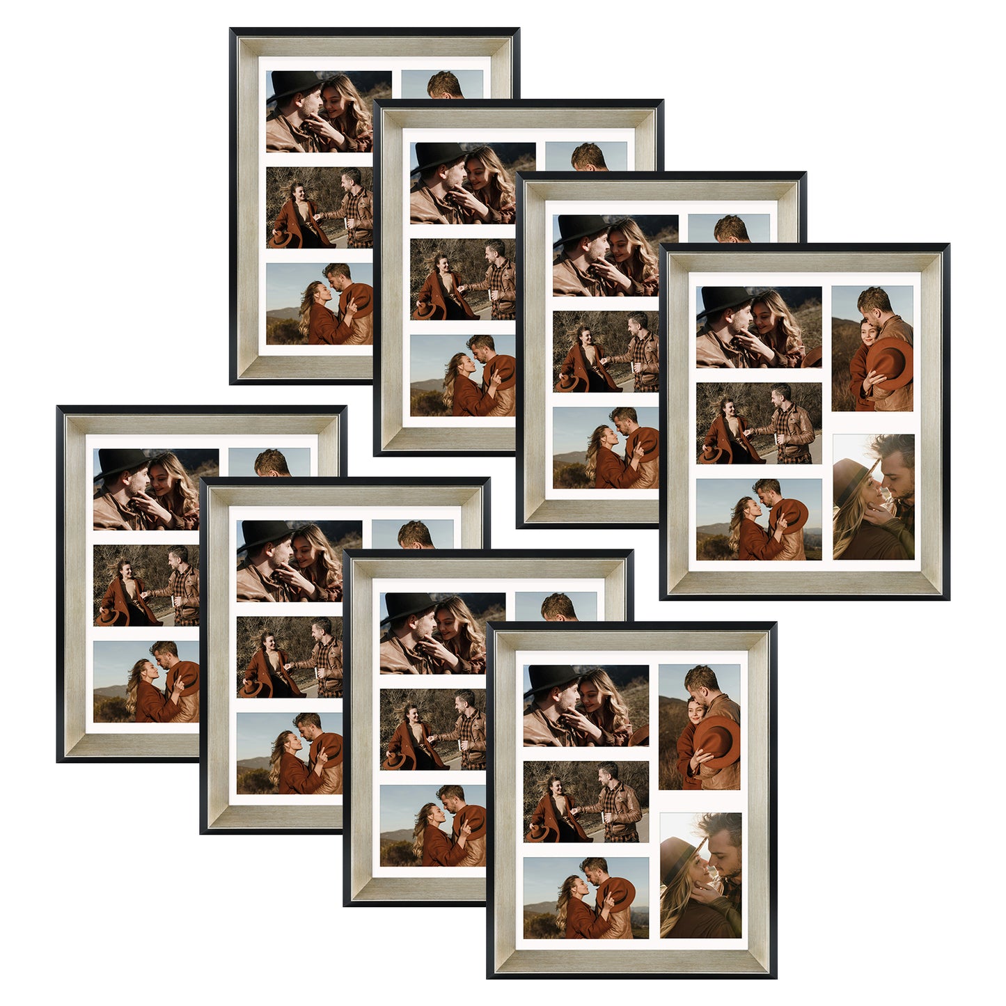 11x14 Collage Picture Frame wit White Mat Displays Five 4x6 Photos Black/Silver Color (8 Pack)