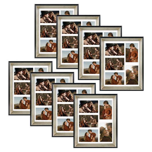 11x14 Collage Picture Frame wit White Mat Displays Five 4x6 Photos Black/Silver Color (8 Pack)